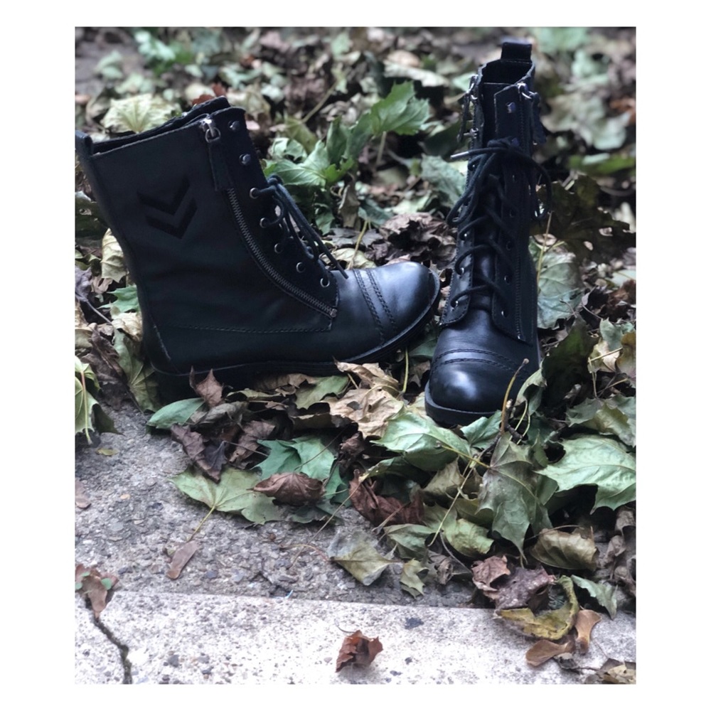 GUESS Black Leather Military Boots